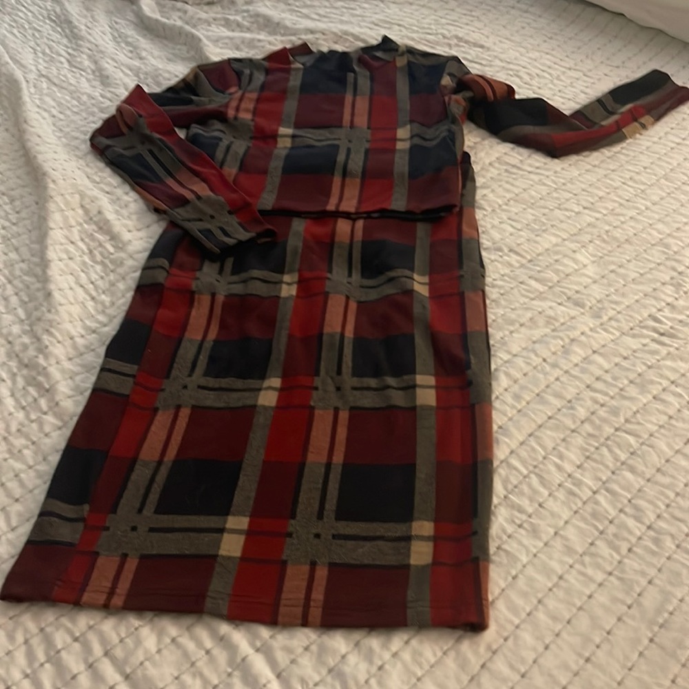 Top Shop red plaid skirt and top set